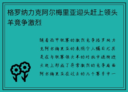 格罗纳力克阿尔梅里亚迎头赶上领头羊竞争激烈